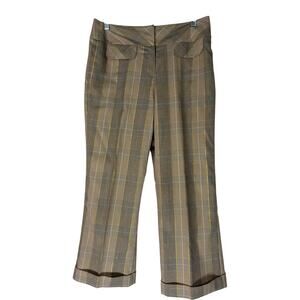 Allen by Allen Schwartz Cream Brown Gold Plaid Wide Leg Lined Dress Pants Size 6